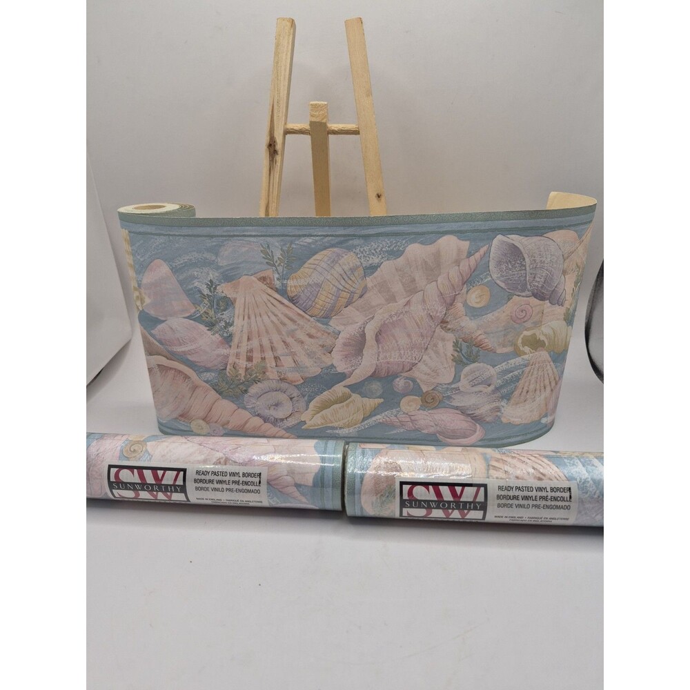 Vintage Sunworthy Prepasted Wallpaper Border 16 Yds 3 Rolls Pastel Coastal Decor